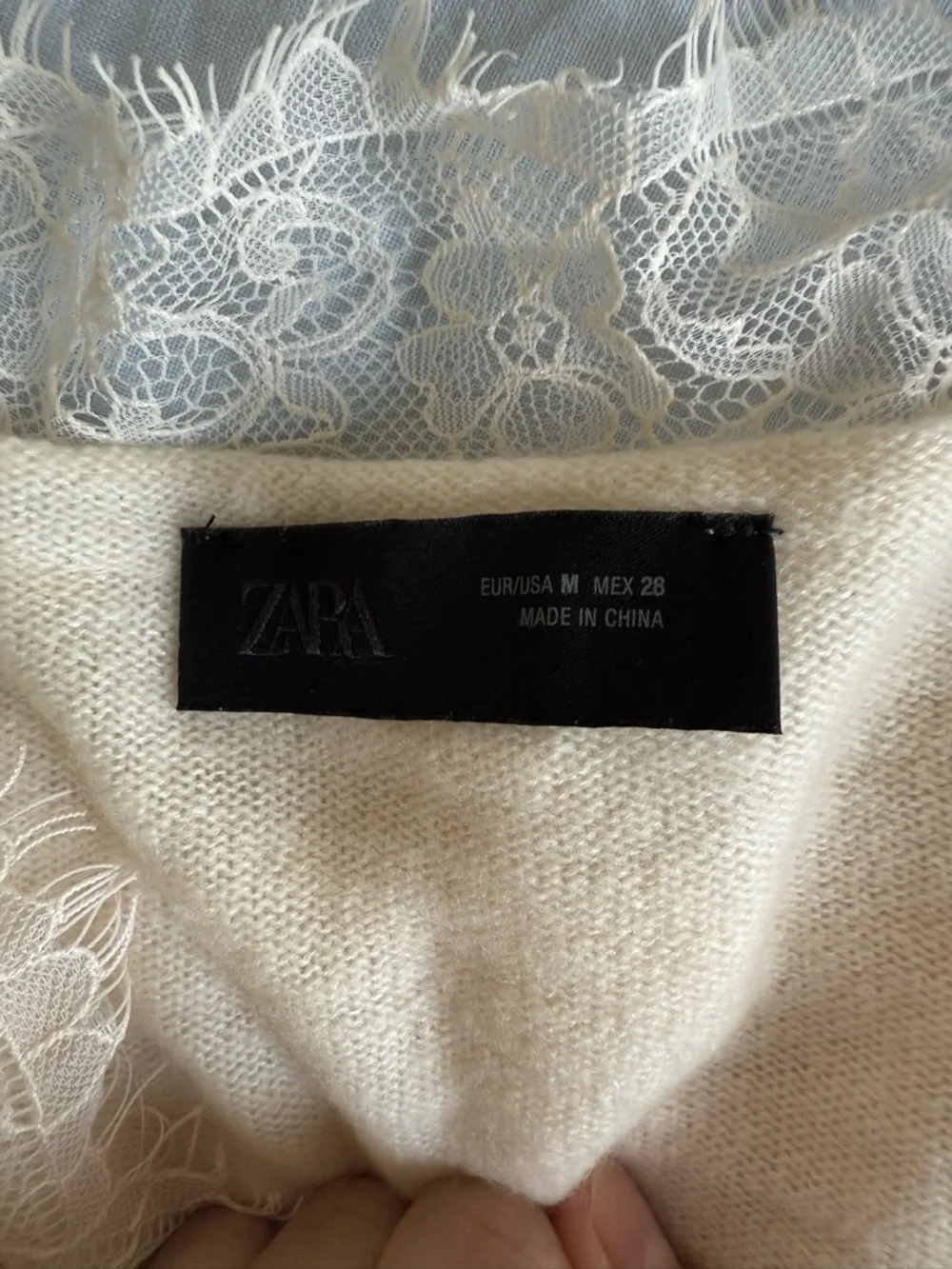 Zara Lace-Trim V-Neck Sweater in Cream - Picture 8 of 10
